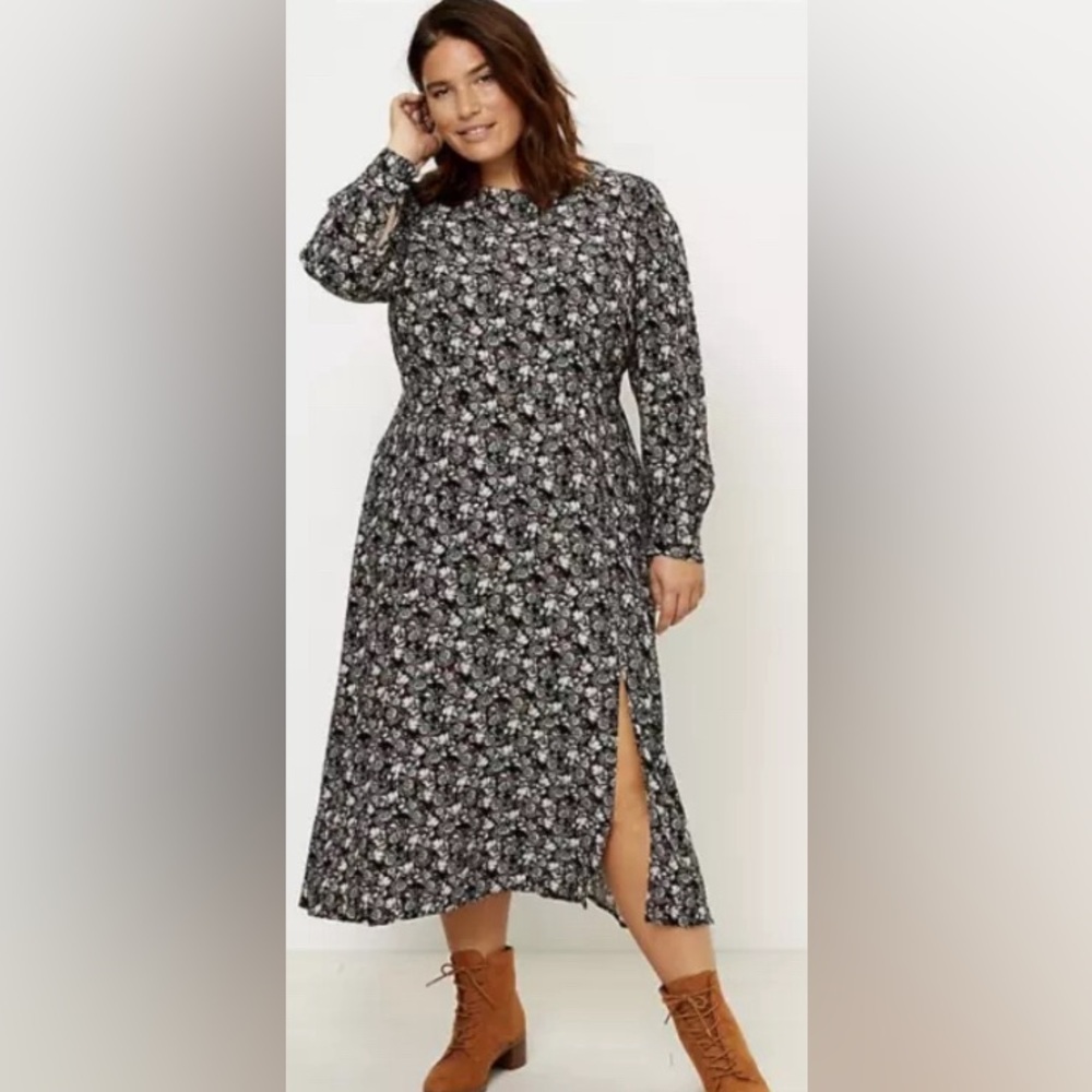LOFT LONG SLEEVE FLORAL PRINT DRESS SIZE 0